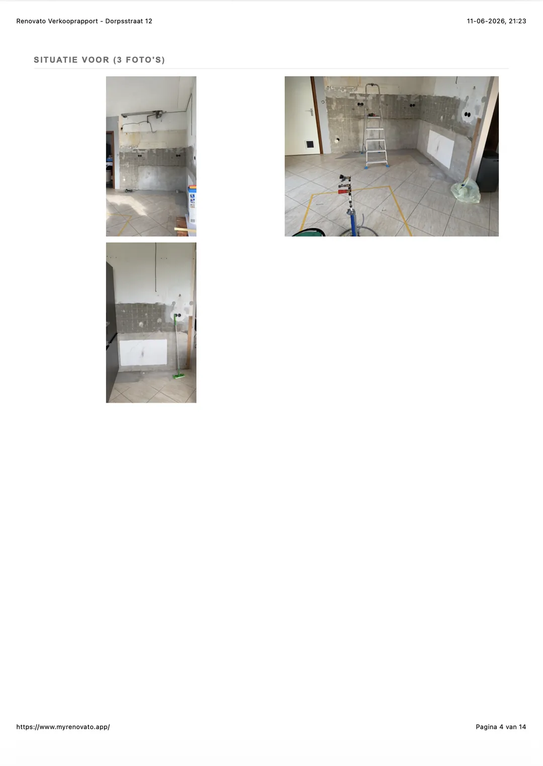 Voorbeeld van een Renovato verbouwingsrapport (PDF) met overzicht, kosten en voor/na foto's (4/10)