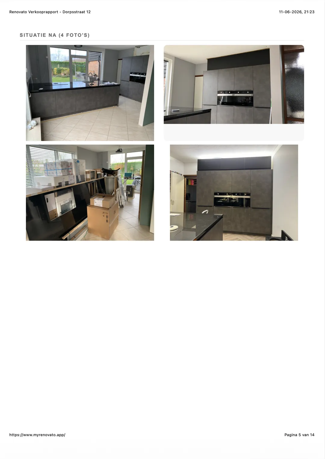 Voorbeeld van een Renovato verbouwingsrapport (PDF) met overzicht, kosten en voor/na foto's (5/10)